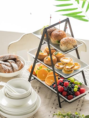 3-Tier Serving Tray Set with Foldable Stand - 10, 12, 14 Inch Black