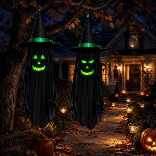 Halloween Hanging Ghost Decorations - 2 Pack Spooky Outdoor Ghosts for Porch and Garden