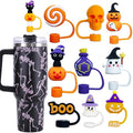 Halloween Silicone Straw Toppers for Stanley 30 & 40 Oz Tumblers - 9 Pack