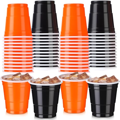 50 Pcs Halloween Plastic Shot Glasses 2 oz Disposable Party Cups - Black & Orange