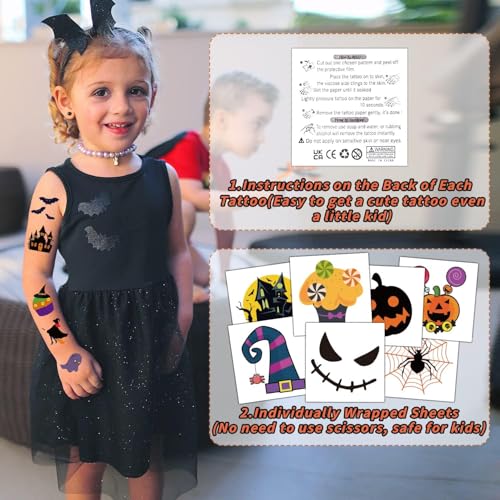 Kids Halloween Temporary Tattoos Set - 204 Sheets Party Favors & Decorations