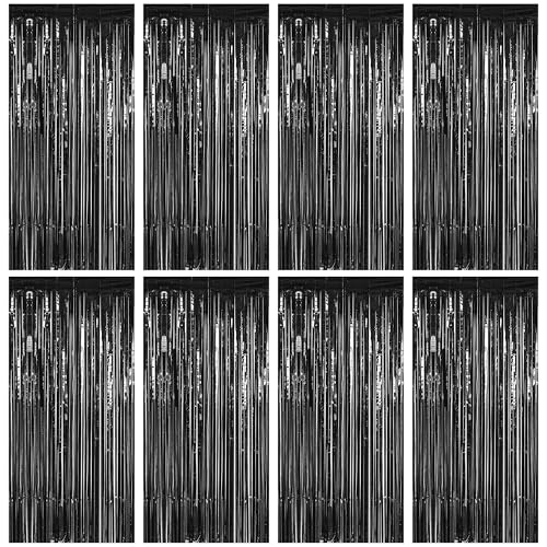 Black Foil Curtain Streamer Set - 8 Pack Halloween Party Decorations - 3.28 x 7.05 ft