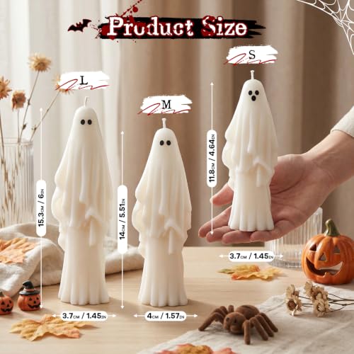 Halloween Ghost Candle Set - White, 3 PCS, Spooky Mantel Decor