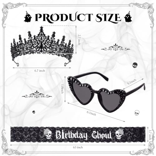 Gothic Birthday Ghoul Decoration Set with Lace Belt & Crown - Black Halloween Party Accessories