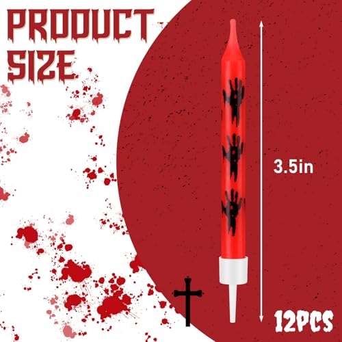 Bloody Handprint Candles - Halloween Horror Party Decor, Red Black, 12 Pcs