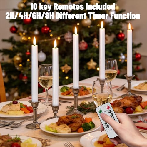 Wondise 2 Pack Flameless Taper Candles with Remote Timer - White