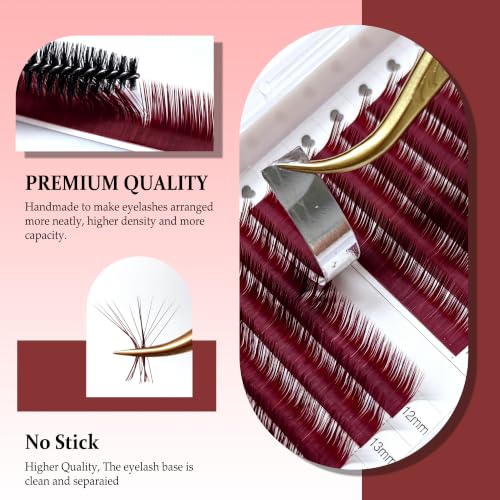 Colorful Burgundy Lash Extensions LU Curl 0.07mm Soft Volume False Eyelashes - Mix 8-15mm
