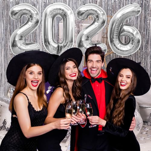 40 Inch Silver 2026 Number Balloons for New Year & Graduation Decorations – Reusable Foil Globos