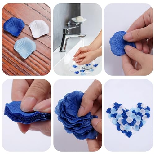 Artificial Rose Petals Set - Dark Blue, Light Blue & White, 1800 pcs for Weddings & Decor