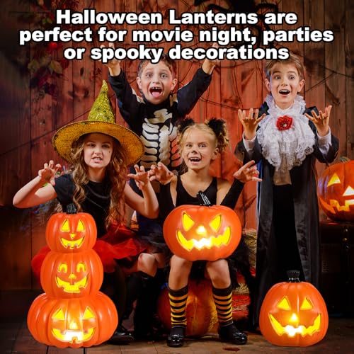 Halloween LED Pumpkin Lantern Set - Mixed Size 3 Pcs Stacked Jack-O'-Lanterns