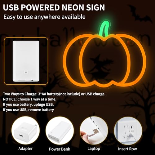 Halloween Pumpkin Neon Sign - 7.3x9in Dimmable Wall Decor with Battery & USB Power - Little Pumpkin Variation
