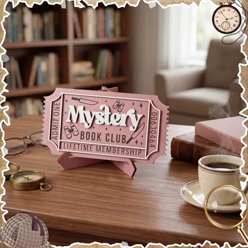 3-Piece Book Shelf Decor Set with Detective Themed Signs for Library or Reading Nook