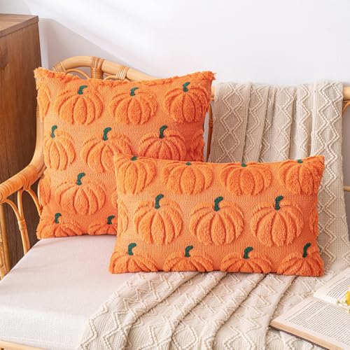 Saffron Halloween Pumpkin Pillow Cover 19.7 x 19.7 Inches Plush Fall Decor