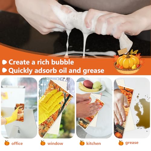 Fall Swedish Dishcloth Set - 6 Absorbent Cotton Kitchen Towels with Rustic Autumn Designs