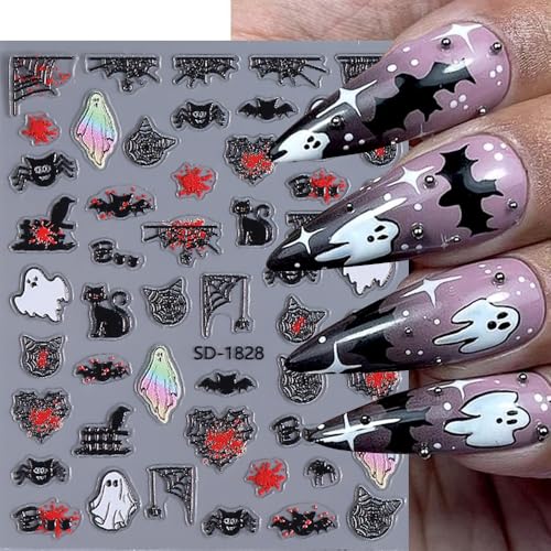 Halloween Nail Stickers - 5D Embossed Owl Witch Ghost Skull Spider Web Design - Style2 - 6 Sheets