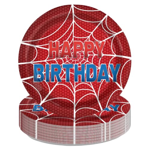 Red Spider Web Paper Plates 9 Inch - 50 Pack for Birthday Parties