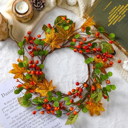 Fall Candle Ring Wreath - 12 Inch Outer Diameter Autumn Decor