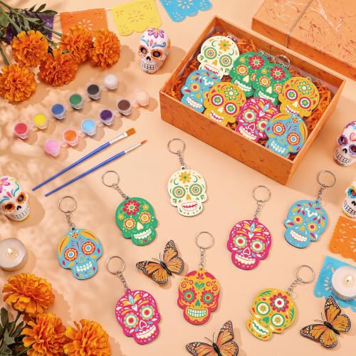 Día De Los Muertos Skull Keychain Craft Kit - 24 Sets with Paint & Accessories (Variation: 24 / Día De Los Muertos Skull)