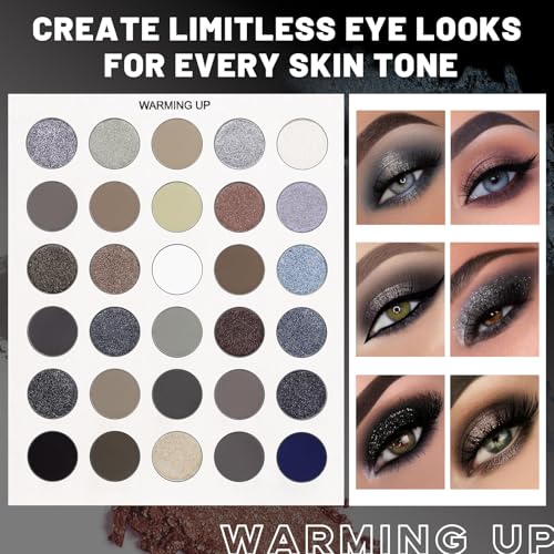 Black Grey Eyeshadow Makeup Palette + 15 Brushes Set - Pretty All Set 3, 86 Colors