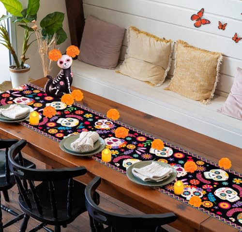 Dia De Los Muertos Decorations Set - Table Runner Banner Candles Butterflies