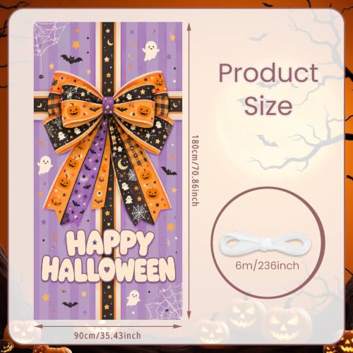 Halloween Door Cover Banner with Gift Bow Design - 70.8 x 35.4 in for Party & Home Decor