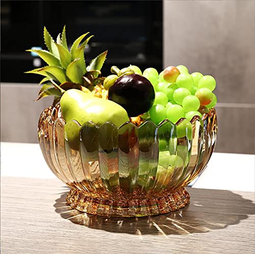 Amber Glass Candy Plate with Cover - Decorative Crystal Fruit Bowl