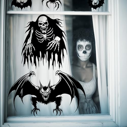 Giant Halloween Window Clings - 5 Sheets Spooky Monster Decals for Holiday Decor