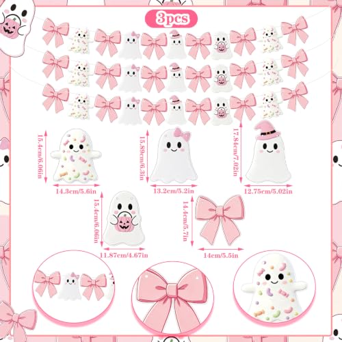 Pink Bow Ghost Halloween Banner Decorations - Party Set of 3