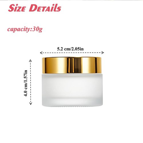6Packs Round Frosted Glass Jars 30ml/1 OZ Comestic Sample Containers Empty Airtight Glass Jars with Inner Lids & Golden Caps For Storing Lotions Cream Body Butters Powders