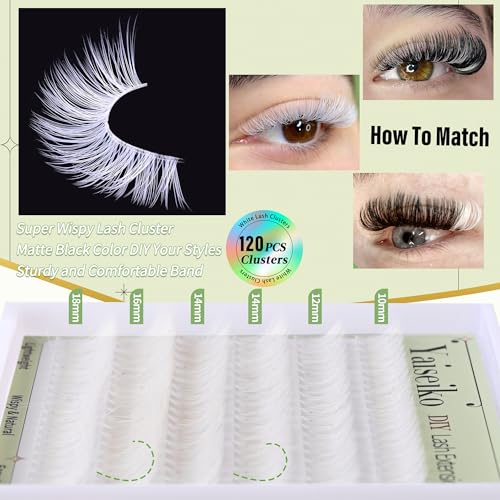 White Lash Clusters 13 50P-White Lash Clusters 10-18MM Wispy Reusable Eyelash Extensions - DIY Cosplay Makeup