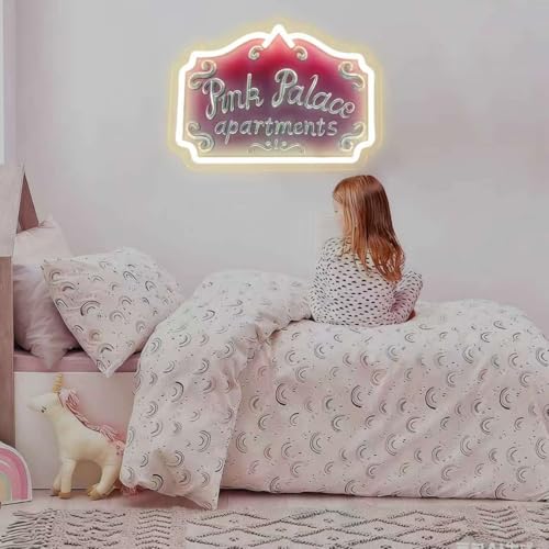 Pink Neon Palace Sign for Wall Decor - Dimmable LED Light for Bedroom & Party - Warm White & Pink Variant