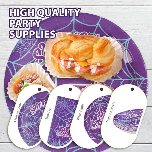 Purple Spider 5th Birthday Party Supplies Set for Kids - Serves 24, Includes Plates, Napkins, Forks