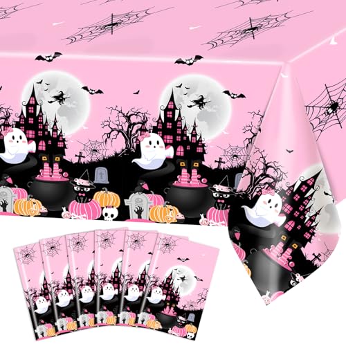 6 pcs Pink Halloween Boo Party Tablecloths Baby Shower Decorations - Waterproof & Disposable