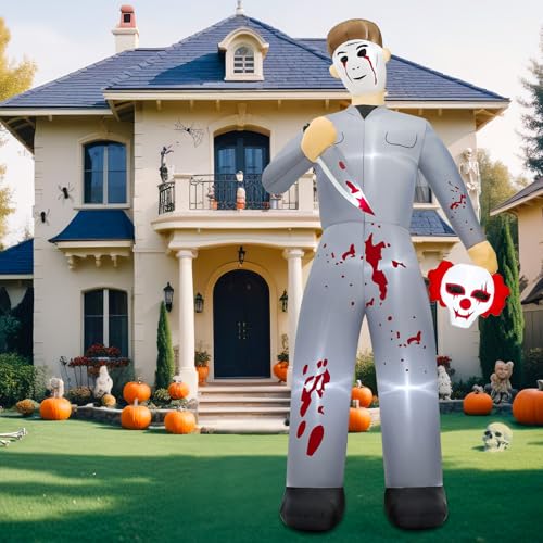 10FT Inflatable Halloween Decoration with Lights - Creepy Serial Killer Yard Decor