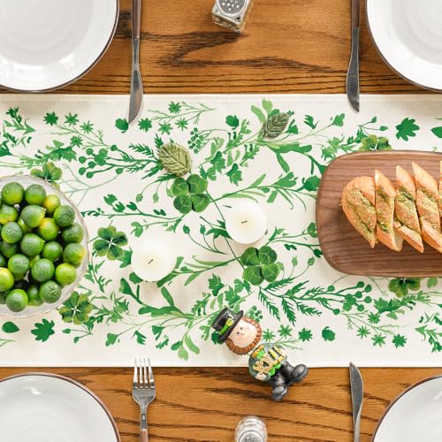 Floral Shamrocks Table Runner 13x72 Inch St. Patrick's Day Home Decor Beige