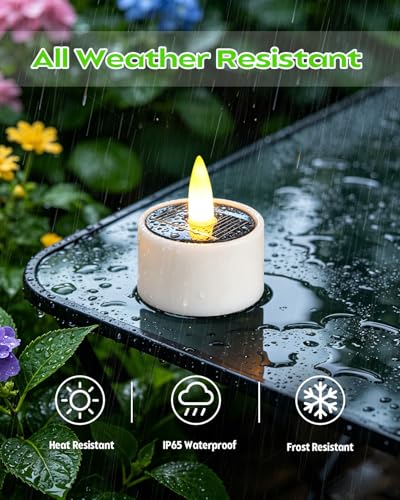 12 Pcs Solar Tea Lights Outdoor Waterproof LED Candles - 1.57''x1.77'' - Flickering Flameless Decoration