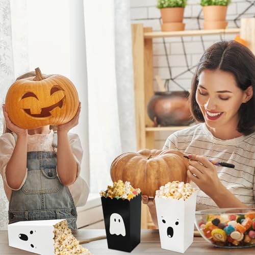 Halloween Ghost Popcorn Paper Boxes Set - 24 Pack for Parties & Movie Night