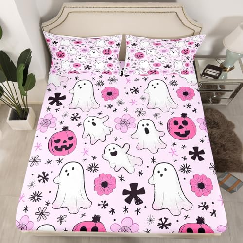 Kids Halloween Bed Sheets Set Full Coral Pink - Vibrant Microfiber Bedding