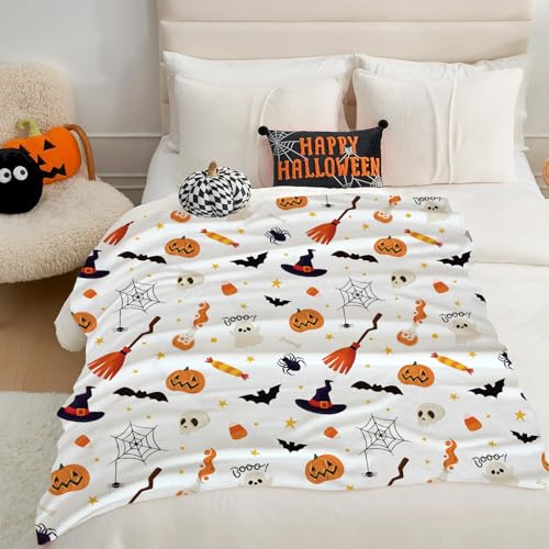 Halloween Pumpkin Bat Spider Throw Blanket Soft Warm Plush Bed Couch Decor