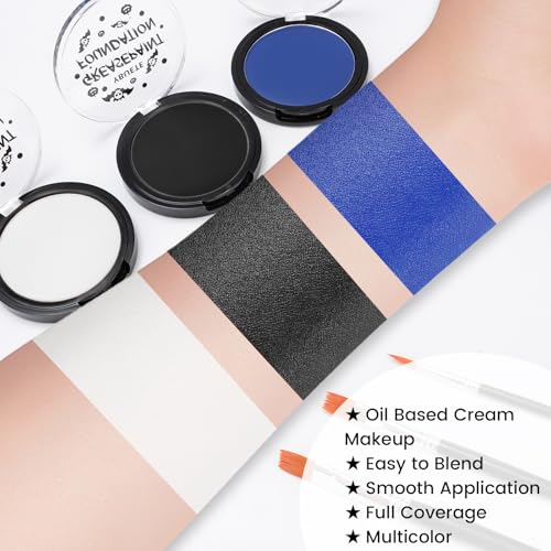 Face Paint Kit Oil Based Halloween Makeup Set with Brushes - Blue, Black, White