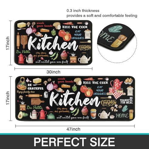 Non-Slip Kitchen Rugs Set - 2 Piece Absorbent Microfiber Floor Mats, Muti 17x47 & 17x30 Inches