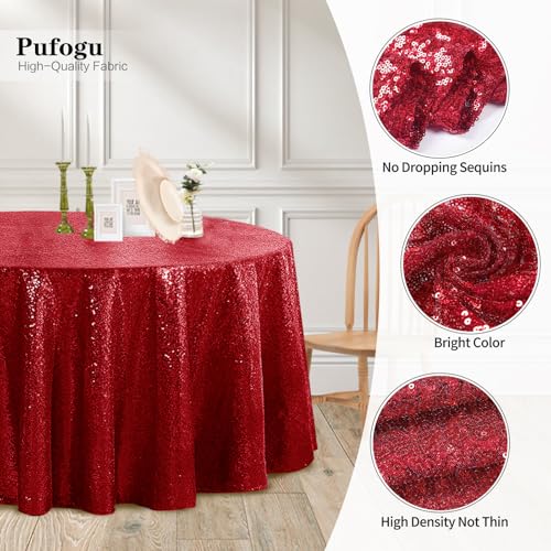 Burgundy 120-Inch Round Sequin Tablecloth Glitter Red for Wedding Party