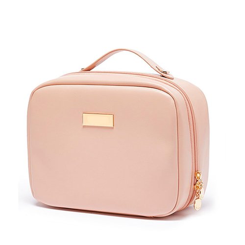 BAKLUCK Travel Makeup Bag Large Capacity Transparent Double Sided Cosmetic Bags with Makeup Brush Compartment- PU Waterproof Leather Makeup Toiletry Organizer Bag for Women,Pink