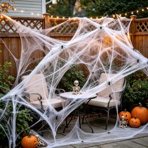Halloween Spider Web Decorations Set with 120 Fake Spiders - 1400 sq ft