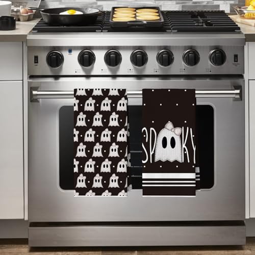Black Ghost Halloween Microfiber Kitchen Towels 12x24 Inch - Set of 2
