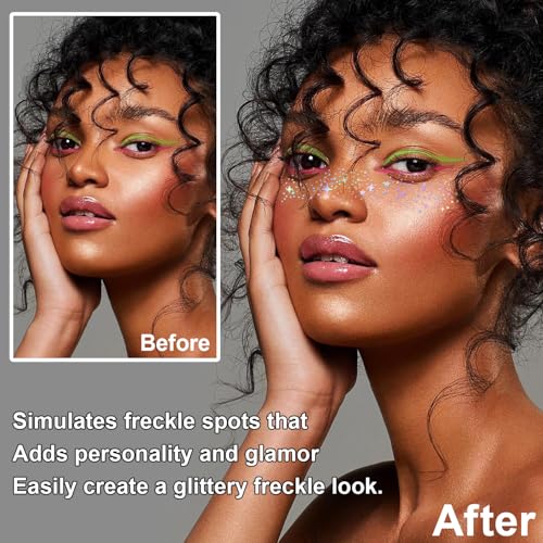8PCS Glitter Freckles Face Tattoos - Holographic Multicolor Rave Makeup Accessories