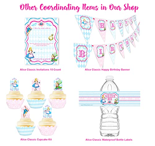 Alice in Wonderland Water Bottle Labels - 20 Waterproof Party Wraps