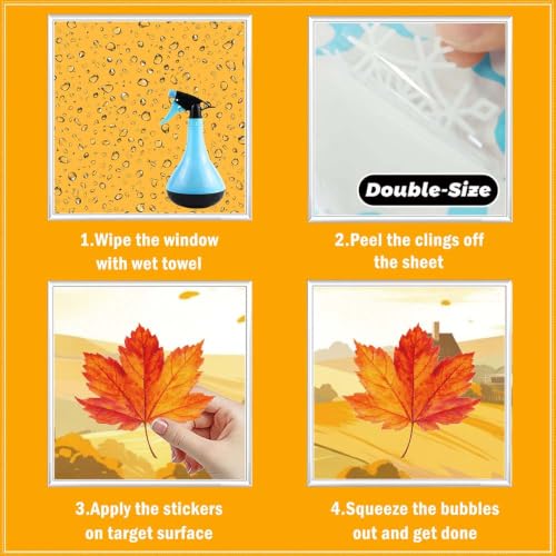 Fall Window Clings - 6 Sheets Double-Side Leaf Maple Tree Stickers, Reusable