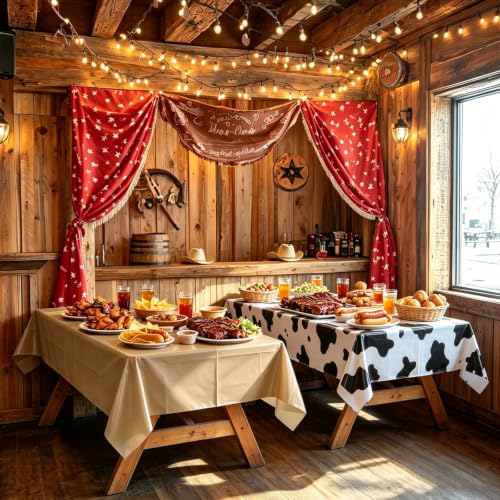 Cow Print Brown Plastic Tablecloth - 12 Pack, 54x108 Inches, Western Theme, P05