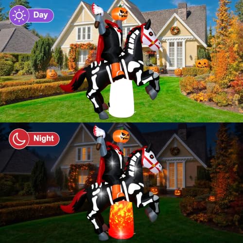 8Ft Headless Horseman Halloween Inflatable Yard Decoration - Outdoor Blow Up Halloween Decor with Lights